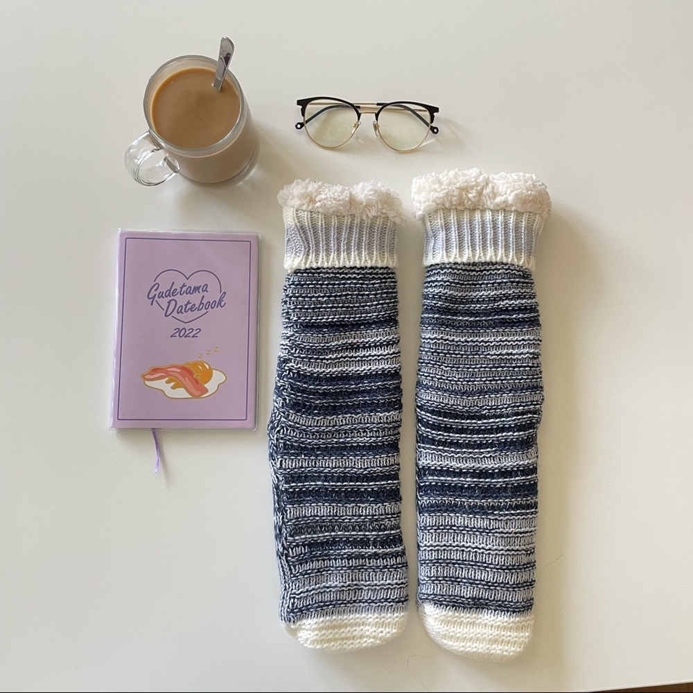 NEW blue stripes sherpa socks